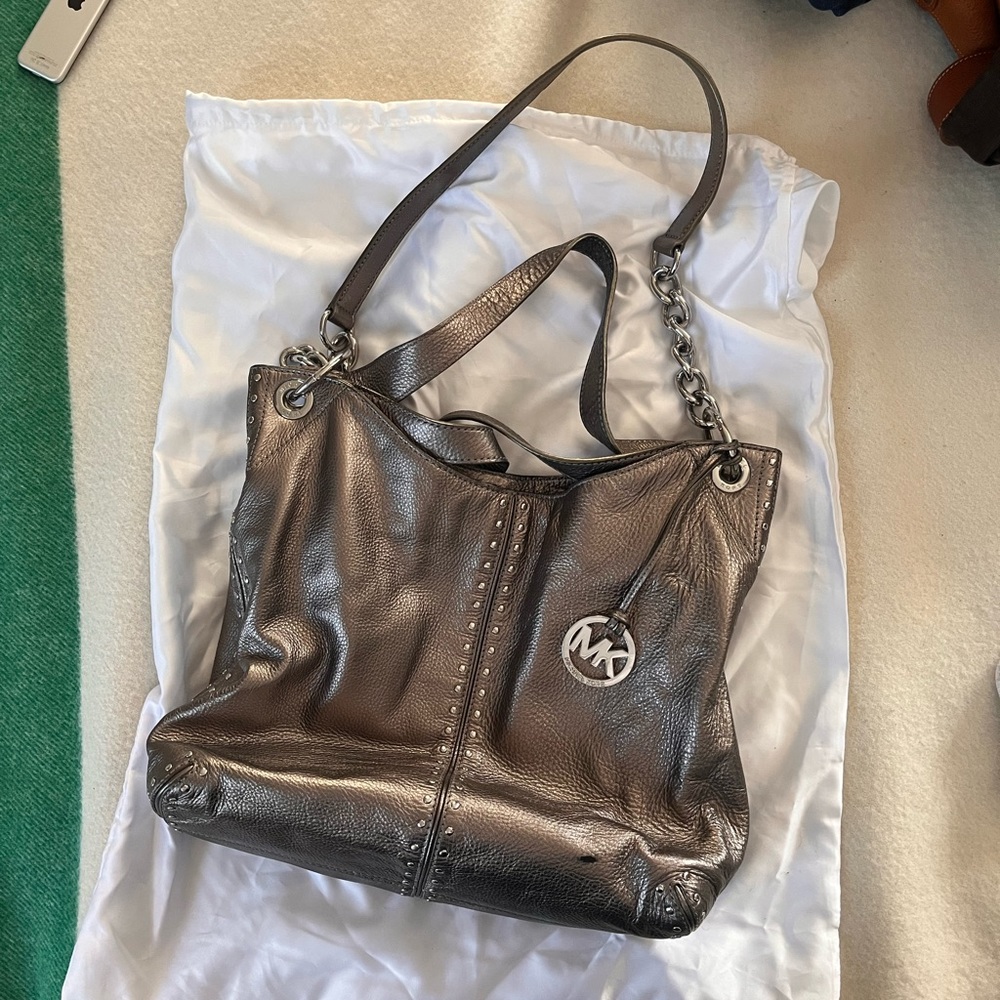 Michael Kors pewter leather shoulder bag